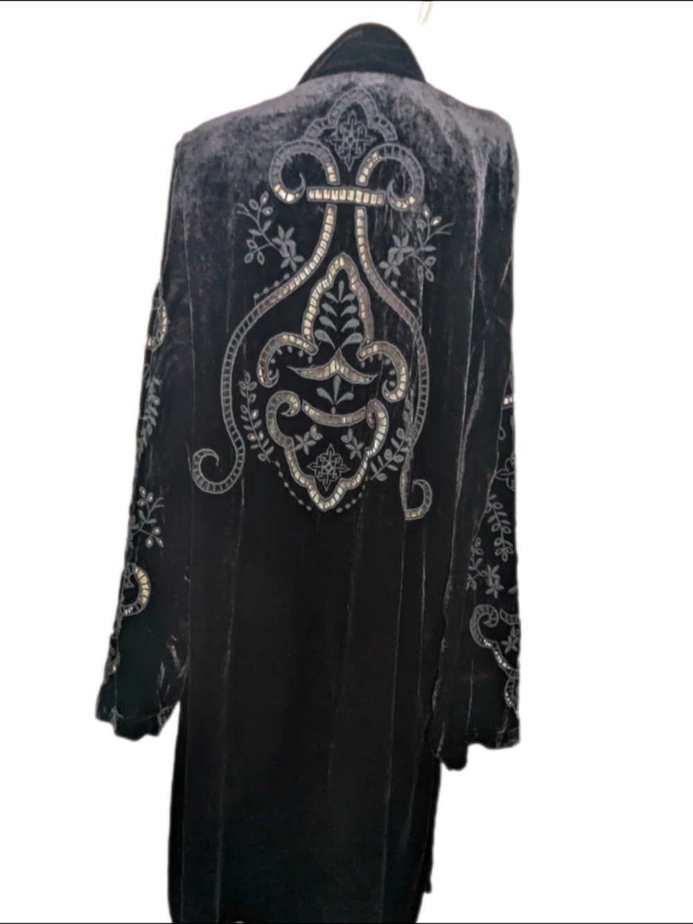 Johnny Was Black Velvet Velour Duster -Embroidered W/ Cut Out Designs Large